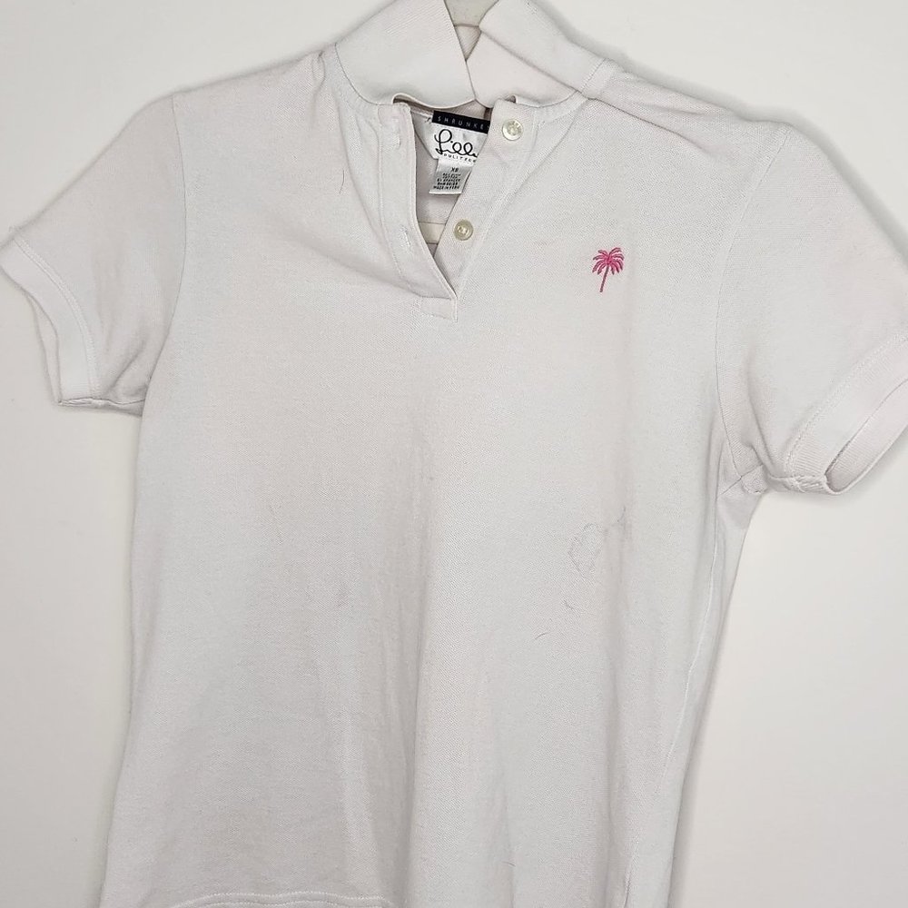 LILLY PULITZER WHITE PALM TREE ISLAND POLO SHORT SLEEVE-XS